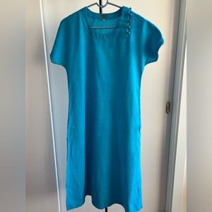 Fabindia khadi modern woman's cotton dress long Kurta tunic Turquoise blue Mediu